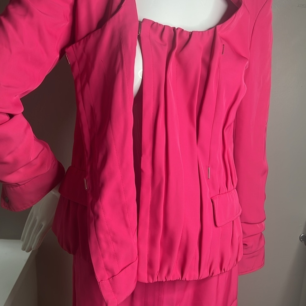 Yves Saint Laurent YSL Sz 38 Pink Vintage Three Piece Skirt Jacket Belt Suit - Picture 9 of 16